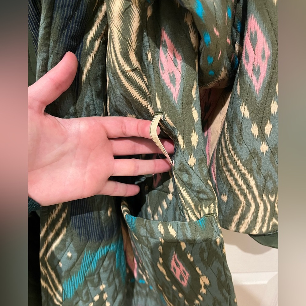 Reversible Green Patterned Figue Winter Long Coat… - image 7